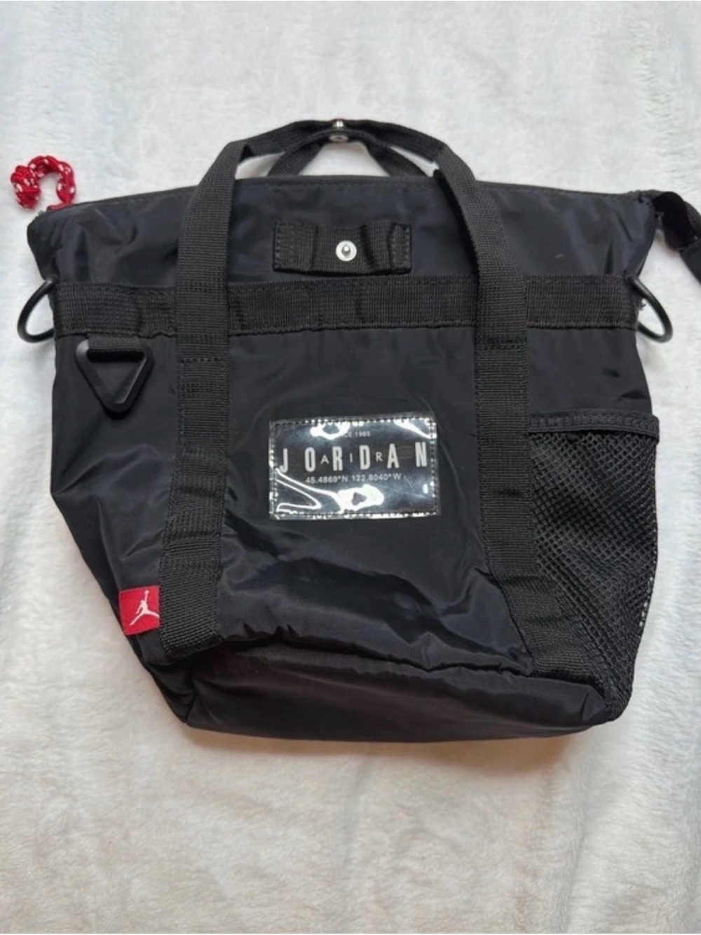 Jordan Black Duffel Tote with Red Logo Accent